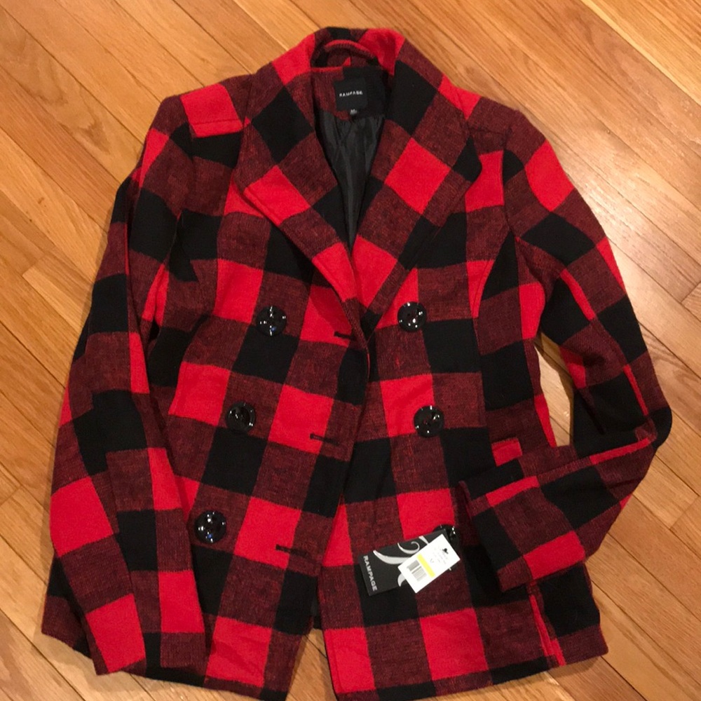 NWT Rampage buffalo check coat